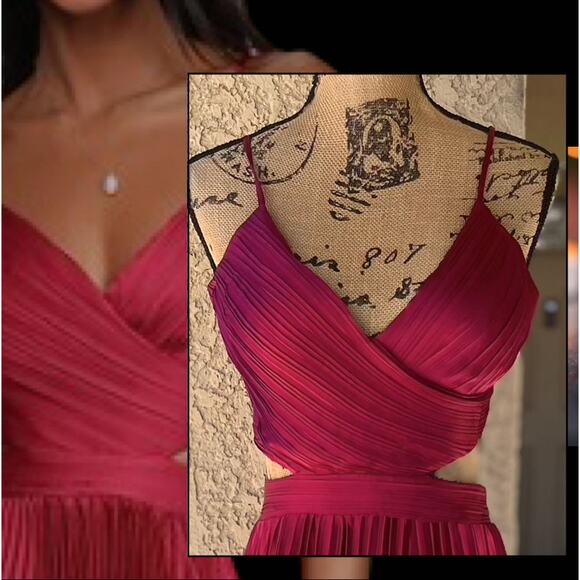 Lulus Pleated Cutout Wine Red Got the Glam Maxi Dress Size M - Picture 2 of 12
